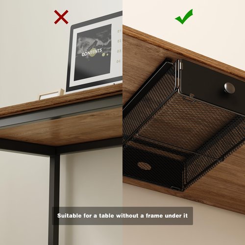 VOLDRA 2 Pack Under Desk Drawer, Metal Under Desk Organizer and Storage Heavy Duty Slide Out Drawer for Office Desk Undermount Table Drawer-Black(15" D*9.25" W*3.93" H)
