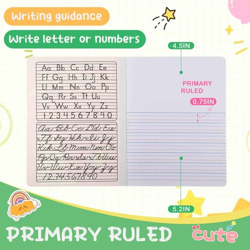 Fainne 50 Packs Primary Composition Notebook Bulk Primary Journal K-2 Grade 9 3/4 x 7 1/2 Inch Primarys Ruled Compositions Book for Kids Draw and Write School Supplies 100 Pages