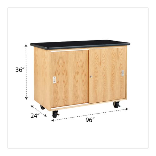 Diversified Spaces Kinetic Mobile Classroom Demo Table, 48" W x 24" D x 36" H, Solid Oak, Locking Doors, GFI Outlet, 25' Cord, 4" Castors, Made in The U.S.A