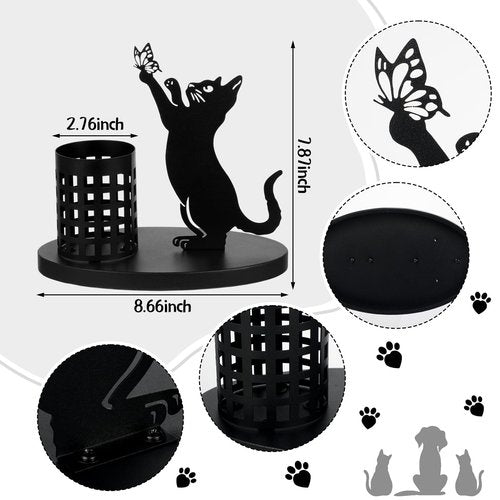Tandefio Cat Pen Holder for Desk Cute Black Cat Pencil Holder Metal Desk Accessories Organizer Makeup Brush Pen Cups for Office Home Decor Table Centerpiece Lover Gifts Women