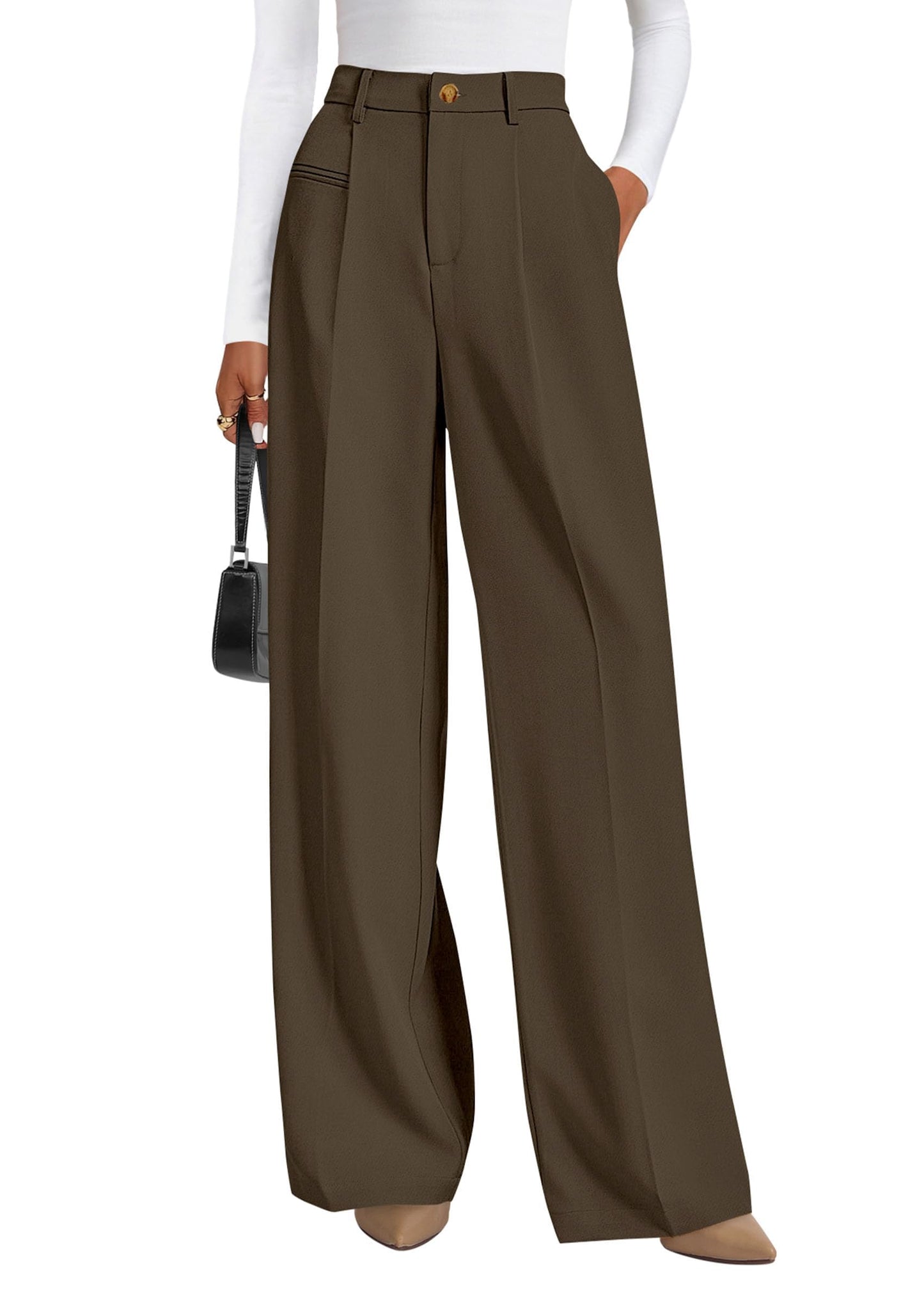 PRETTYGARDEN Womens Wide Leg Dress Pants 2026 Business Casual Flowy Work Palazzo Pants High Waisted Slacks Trousers (Coffee,Small)
