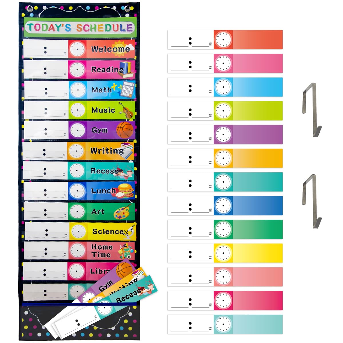 Fancy Land Daily Schedule Pocket Chart Educational Pocket Chart for Classroom Office Home Teachers Preschool Activity Supplies 15 Pockets 27 Double-Sided Reusable Dry-Eraser Card 13 x 37 Inches
