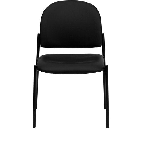 Flash Furniture Tania Comfort Vinyl Upholstered Stackable Side Reception Chair with Padded Seat, Modern Stackable Chair for Living Room/Office, Black