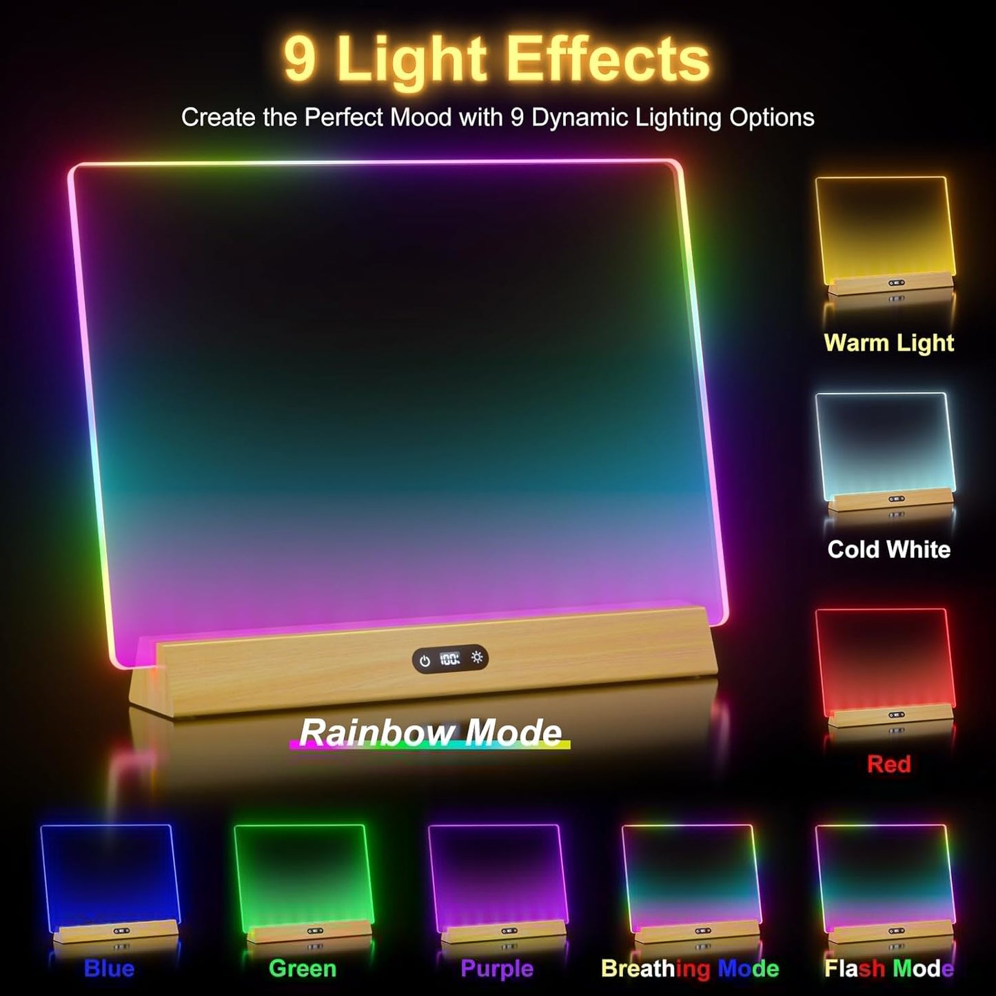 LED Note Board - Rechargeable 17-Inch Doodle Glow Light Up Desk Sign | 9 Modes, Includes 5 Markers & Tracing Book