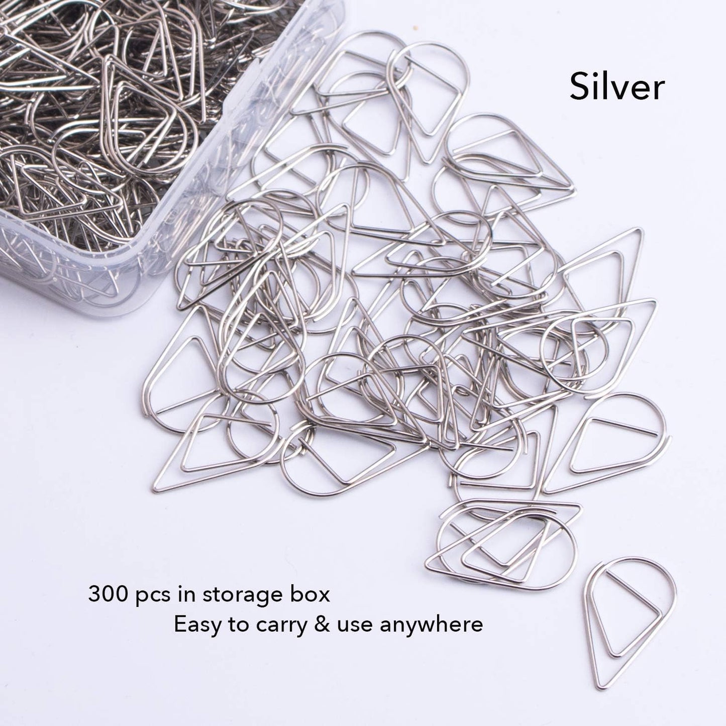 VENCINK Silver Paper Clips - 300 Smooth Stainless Steel Drop-Shaped Clips for Office & School Use