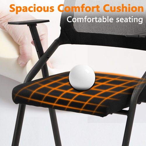 CLATINA Stackable Foldable Conference Room Chairs with Wheels, Portable Padded Office Desk Chair with Lumbar Support and Armrest for Training Room, Guest, Reception, Event, Black (1pk)