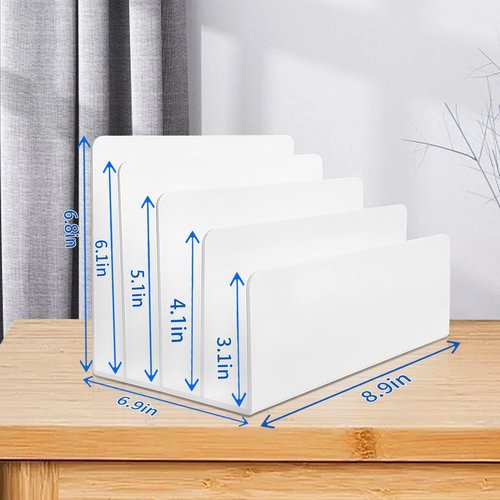 4 Section Acrylic File Organizer for Desk, White Acrylic Desk Organizer and Accessories, Sturdy & Thick Acrylic File Folder Holder Sorter, Office Supplies for Mail Letter Paper Electronic