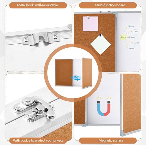 Mooliwe Tri-Fold Cork Board & Whiteboard - 72"x24" Magnetic Dry Erase & Bulletin Board with Aluminum Frame