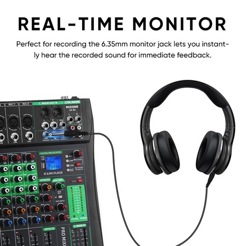MIZISNR Audio Mixer 8 Channel, Professional Music Sound Mixer Board with Reverb, Digital DJ Mixing Console with 48V Phantom Power USB Port Bluetooth for Recording Karaoke Podcasting (AX-80)