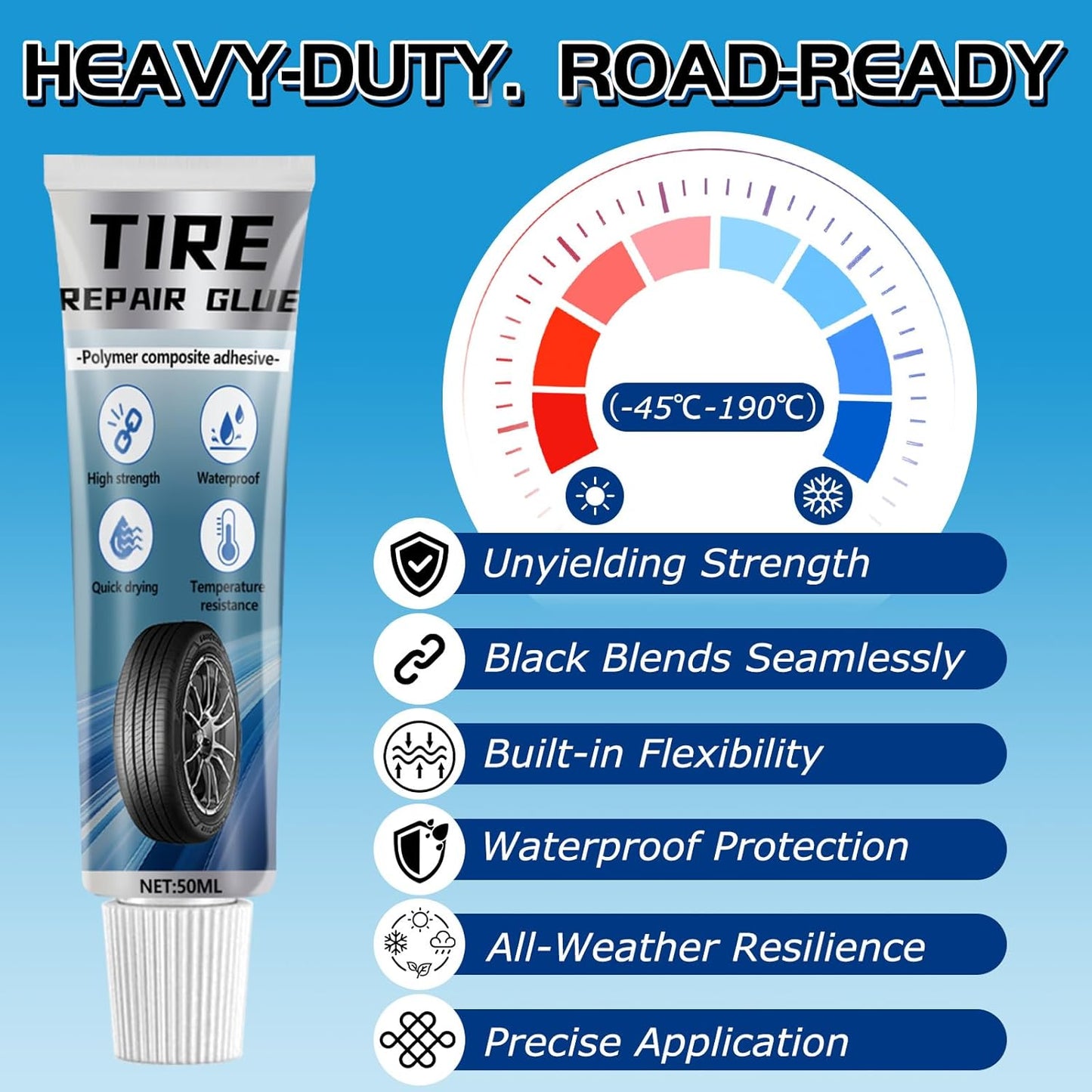 Vigorder Rubber Cement Glue - Strong Bonding & Waterproof Solution for Car & Motorcycle Sidewalls (Black)