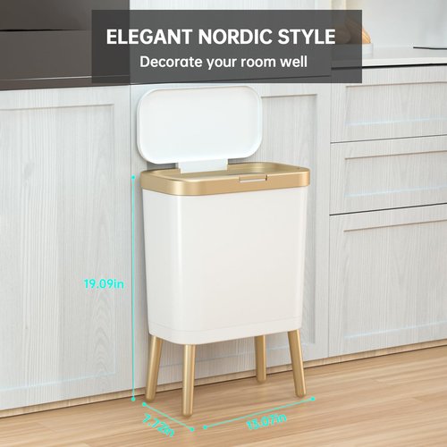 TODAYGO Housewife-Parent Wastebasket: 4 Gallon Trash Can with Lid - Kitchen Bathroom Garbage Bin, Waterproof & Childproof Design, Easter Home Organization (White)