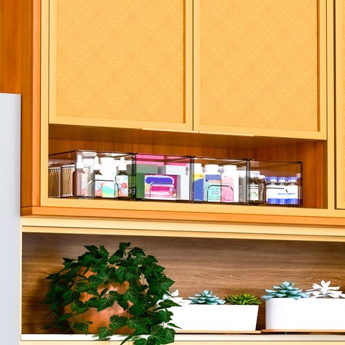 Yieach 4 Pack Stackable Storage Drawers,4.4" Tall Makeup Organizer Countertop,Clear Acrylic Storage Containers Bins for Vanity,Bathroom,Undersink,Plastic Baby Bottle and Medicine Cabinet Organization