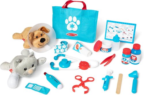 Melissa & Doug Pet Vet Play Set - 24-Piece Animal Doctor Kit with Plush Dog & Cat Toys for Ages 3+