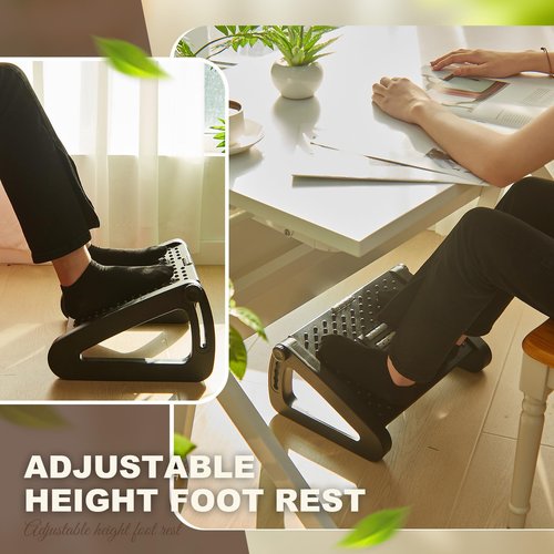 Beeveer 2 Pcs Foot Rest for Under Desk at Work, Ergonomic 6 Heights Adjustable Footrest with Massage Roller, Chair Footrest for Leg Rests for Office and Home Pressure Relief(Black)