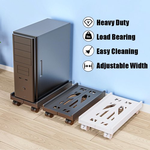 BYMECOST Adjustable Computer Tower Stand, PC Stand Mobile CPU Stand with 4 Rolling Caster Wheels Fits Most PC Under Desk, Ventilated Under Desk PC Tower Holder for Office,Gamers