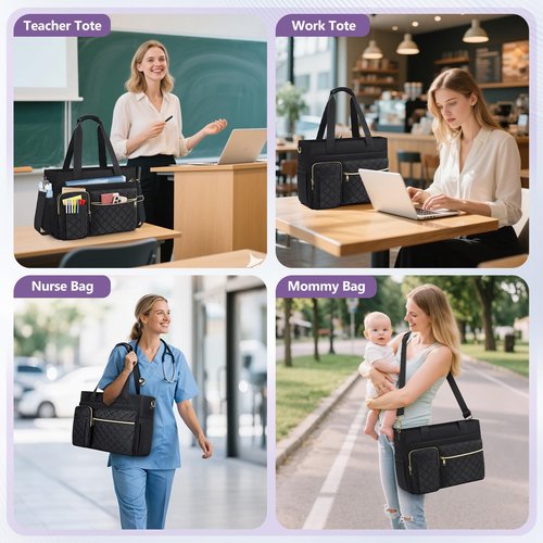 SDYSM Teacher Tote Bag 15.6 inch Laptop Bag Work Bags for Women Nurse Tote Professional Computer Messenger Shoulder Bags Laptop Briefcase for Office, College, Nursing, Black