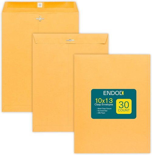 EnDoc Clasp Envelopes | 10x13 Inch Brown Kraft - 30 Pack Heavyweight with Clasp Closure & Gummed Seal