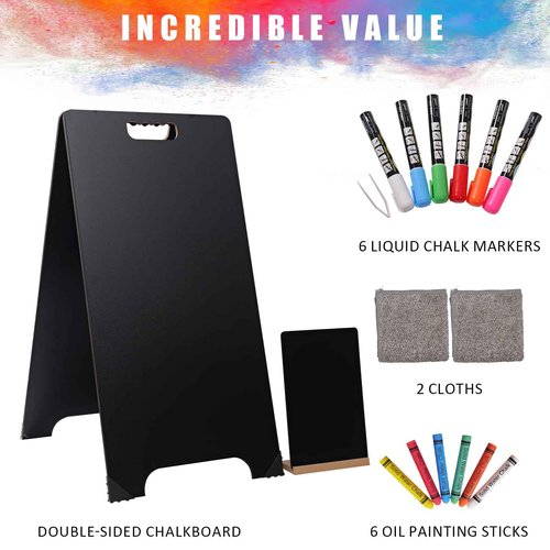 BIHAIT 16x32 Double-Sided A-Frame Chalkboard Sign with 8x12 Chalkboard, Liquid & Solid Chalk Markers, Wedding & Event Signage