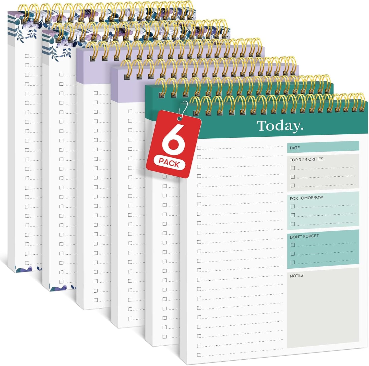 Taja To Do List Notepad - 6 Pack Undated Daily Planner with 52 Sheets | 9.8" x 6.5" for Work & Home