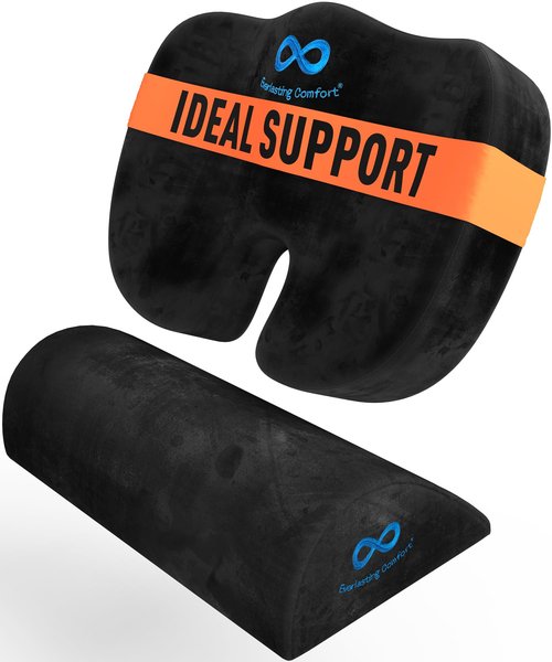Everlasting Comfort Seat Cushion & Foot Rest Bundle - Perfect for Desk, Car, Office, Gaming Chairs - Non-Slip - All Day Comfort - Enhances Posture, Relieves Foot and Tailbone Pain (Black)