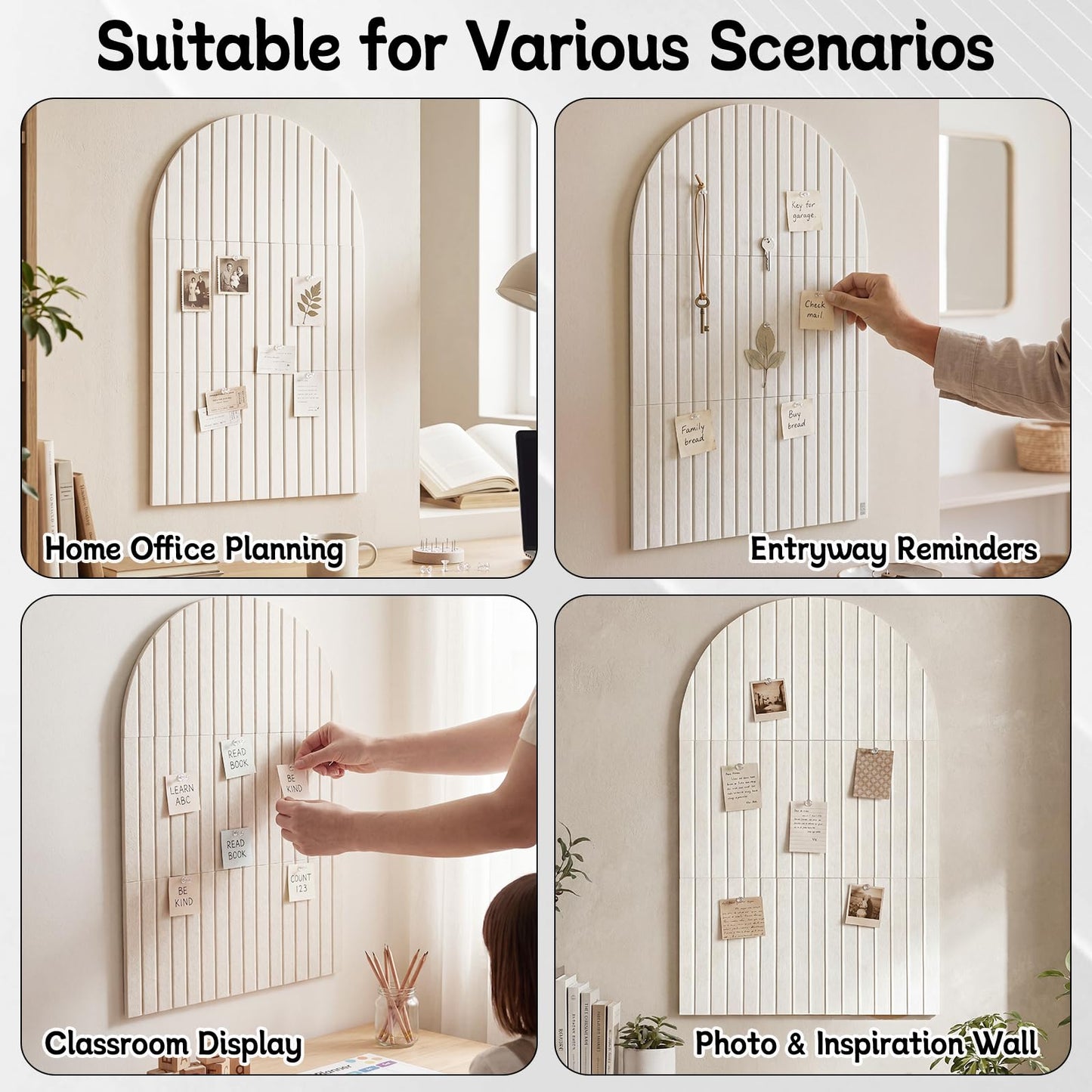 Thboxes Arched Felt Bulletin Board, 6 Pack 35" x 24" Large Cork Board Pin Board with 30 Removable Adhesive Tabs & 30 Push Pins - for Home Office School Memo Photo Wall Decor for Notes Lists - Oatmeal
