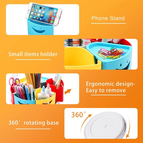 Tomkids Art Supply Storage Organizer - 360 Degree Rotating Desk Organizer for Classroom and Home School Supplies