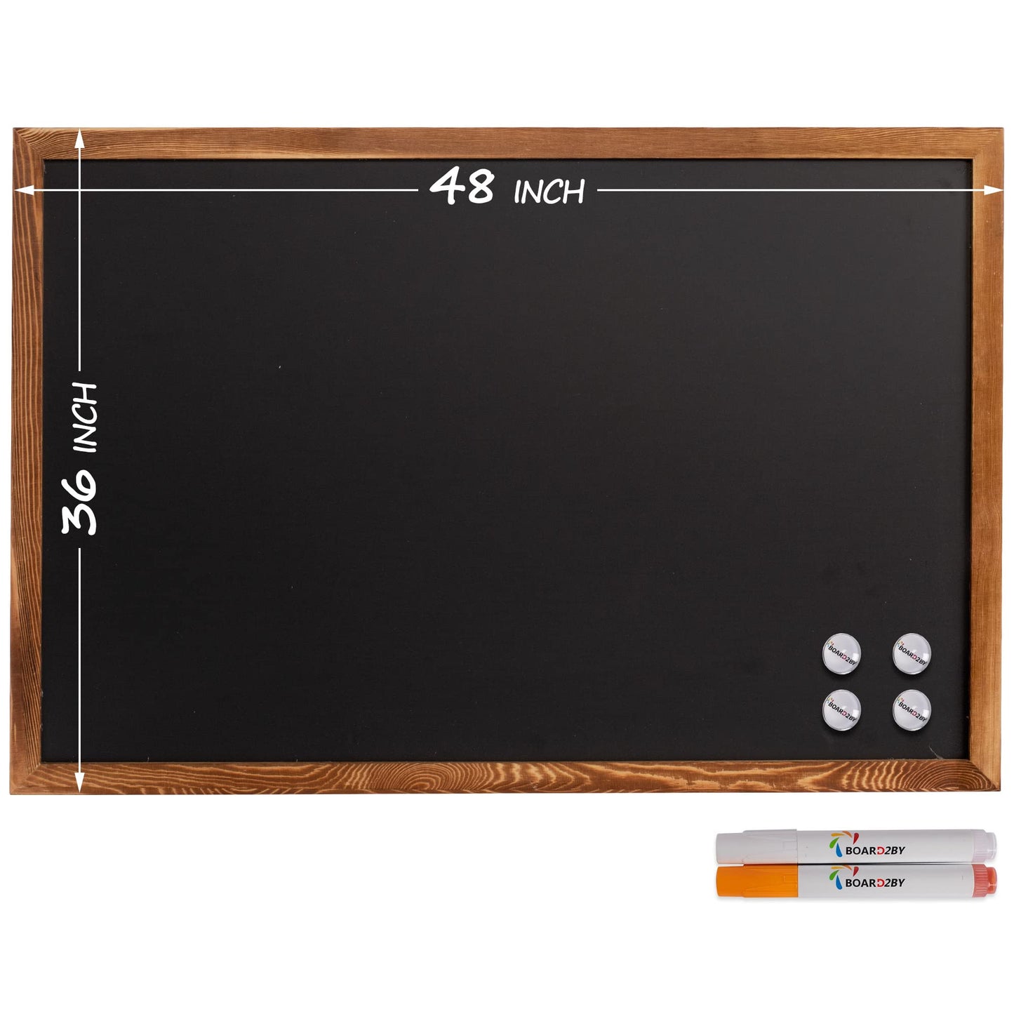 Board2by Magnetic Chalkboard Black Board 48 x 36, Extra Large Chalk Board Blackboard for Wall Decor, Easy-to-Erase Wood Framed Magnet Board, 4 Magnets for School, Home & Office (Rustic Brown)