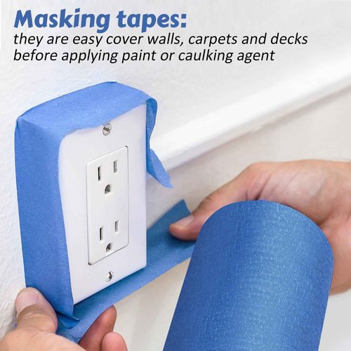 Fainne 3 Rolls Blue Painters Tape Bulk Multi Pack Safe Paint Paper Masking Tape for Wall Painting Decoration Supplies (Blue,6 Inch X 55 Yards)