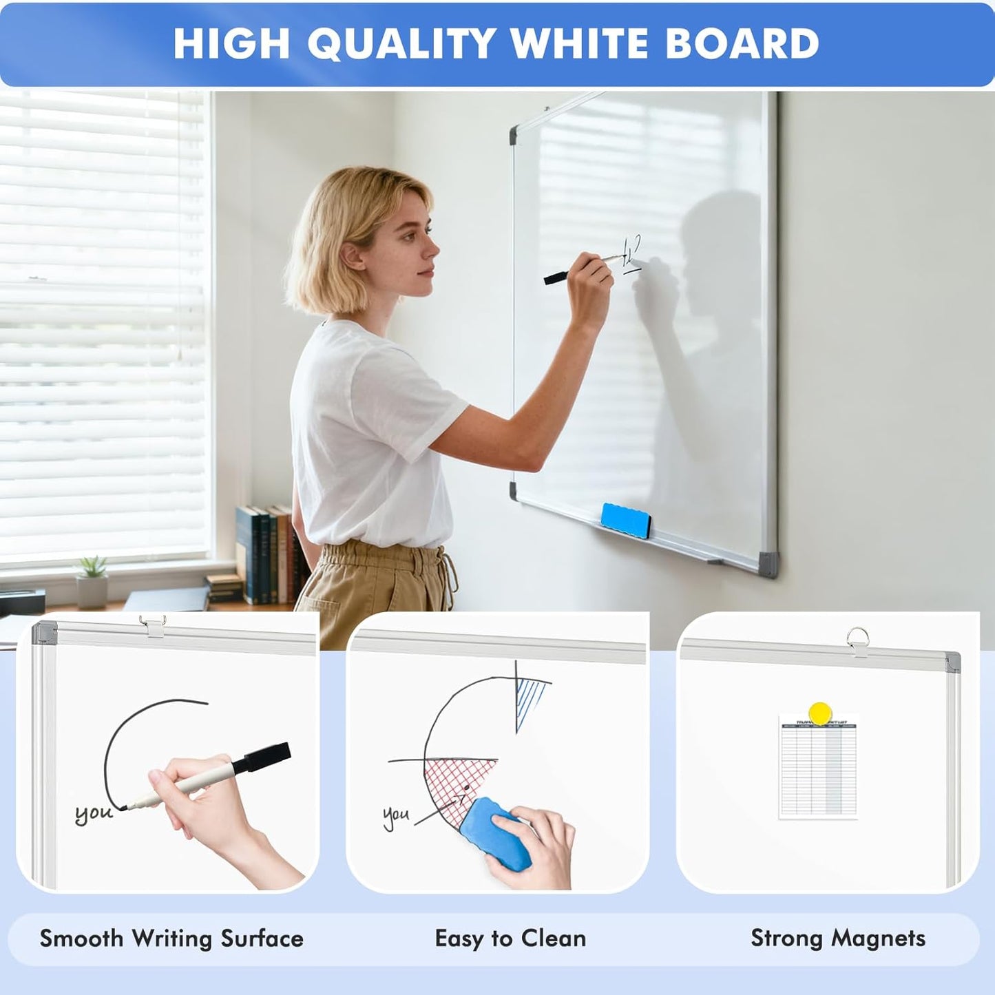 WALGLASS Double-Sided Dry Erase Board - 72" x 48" Magnetic Whiteboard with Silver Aluminium Frame for Home, School, Office