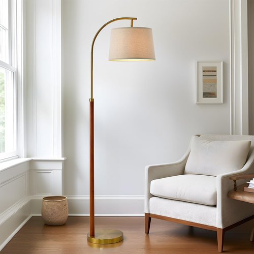 G-SAFAVA 62.5" Wood Floor Lamp for Living Room Gold with Foot Switch Arc Standing Tall Lamps for Bedroom Mid Century Modern Corner Floor Lamps for Office Nursery Industrial Reading Light Room Lamp