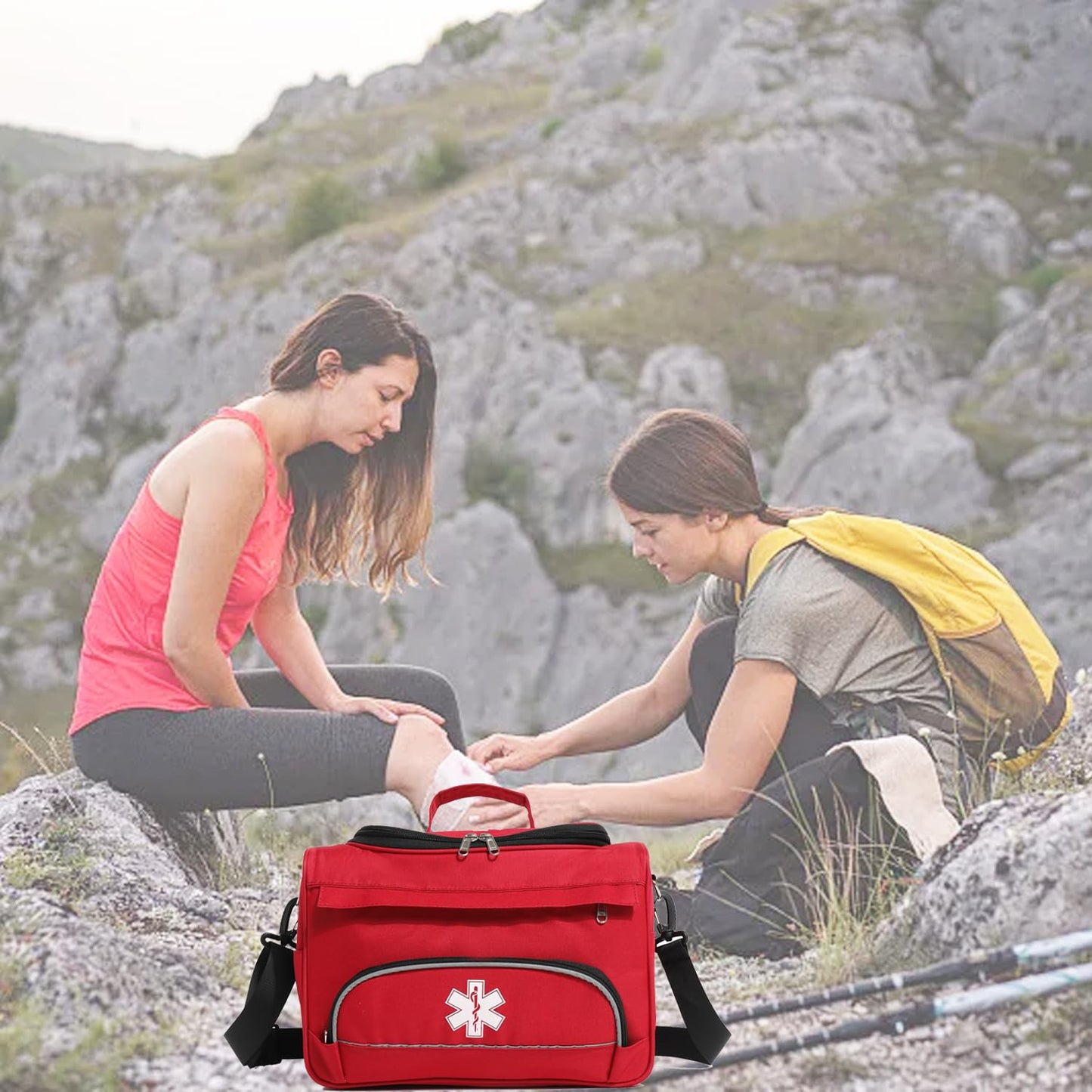 BNYYUG Empty Red First Responder Bag On Call Trauma Bag EMT First Aid Carrier for Paramedics and Emergency Medical Supplies Kit (Red)