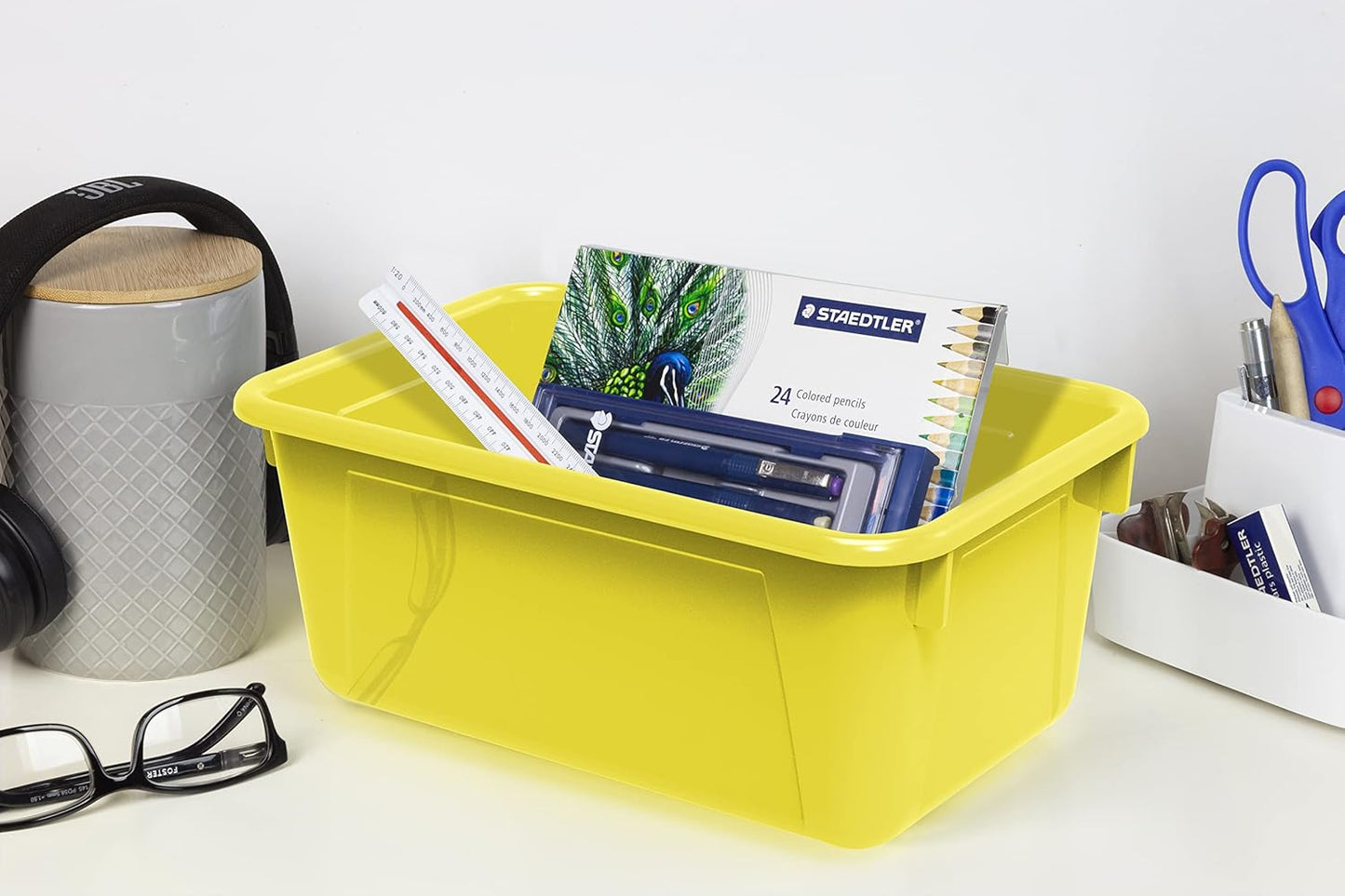 Storex Small Cubby Bins - Pack of 5, 12.2 x 7.8 x 5.1 Inches, Bright Yellow Storage Solution