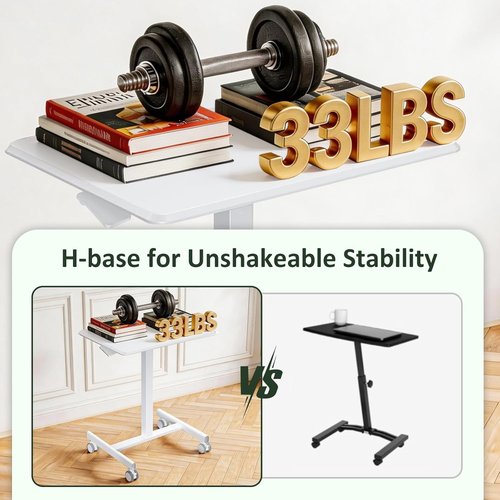 Skiennix Adjustable Height Mobile Standing Desk - Portable Sit-Stand Laptop Table with Lockable Casters | White
