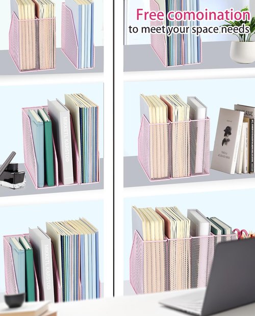 AUPSEN File Organizer for Desk, 4-Pack Magazine Binder Holder Desk File Organizer, Mesh File Folder Organizer for Home Office Organization (Pink)