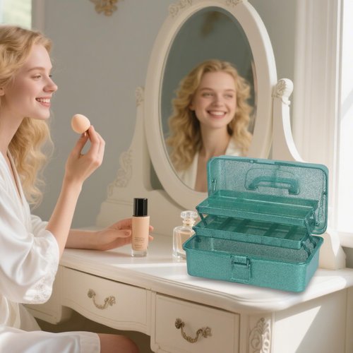 Qiveno 3-Tier Stackable Storage Organizer Box | Portable Multi-Use Tackle Box for Art Supplies, Makeup & Sewing Kits | Durable Design w/Adjustable Compartments (Green)