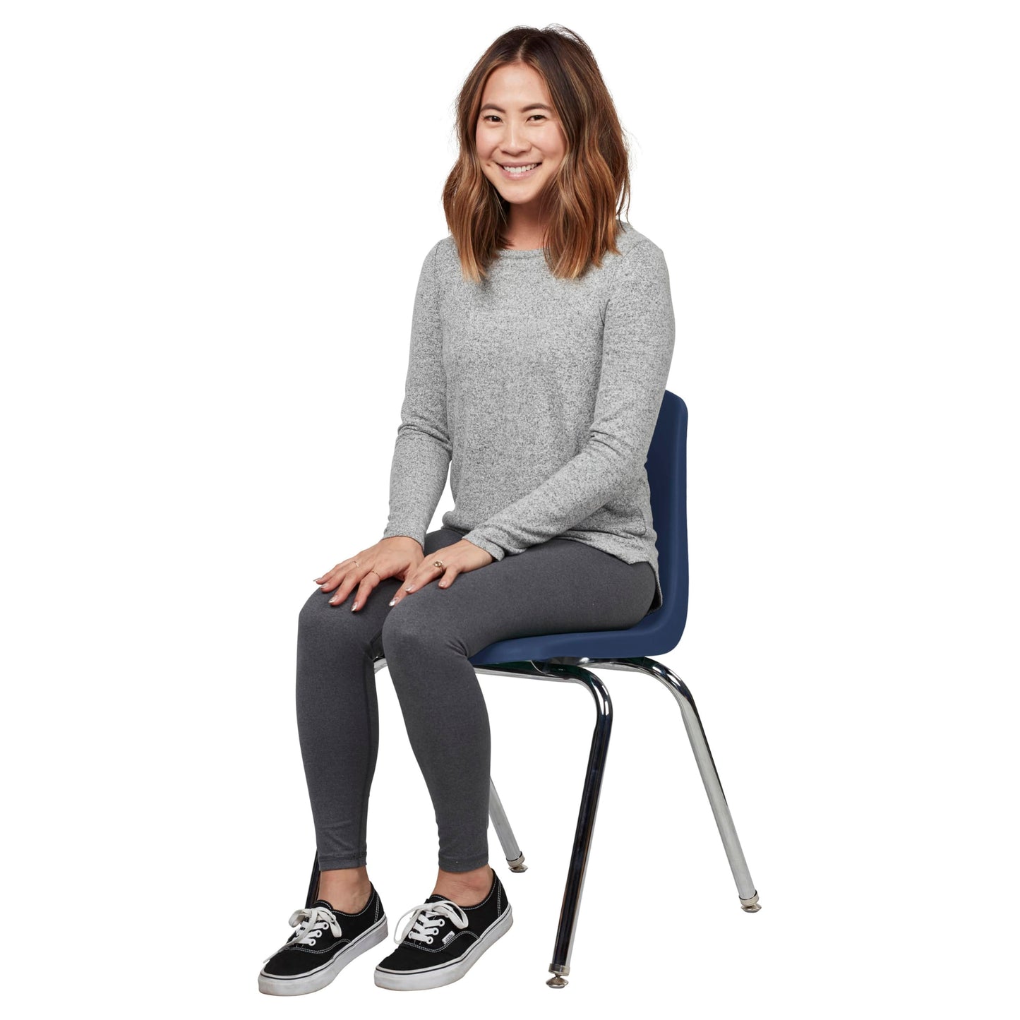 FDP 18" School Stack Chair,Stacking Student Seat with Chromed Steel Legs and Nylon Swivel Glides For In-Home Learning, Classroom or Office - Navy (4-Pack), 10384-NV