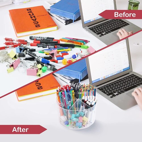 OIF Acrylic Pen Holder Pencil Organizer, 360-Degree Rotating Pencil Holder with 6 Compartments, Crayon for Kids Marker Holder Caddy Art Supply Organizer for Desk, Office