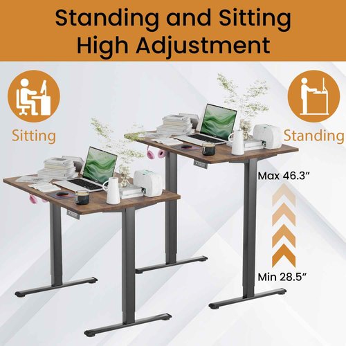PayLessHere Electric Standing Desk 40x24 Inch Height Adjustable Computer Desk Large Space Office Desk with Headphone Holder 2 Memory Function for Home Office,Brown