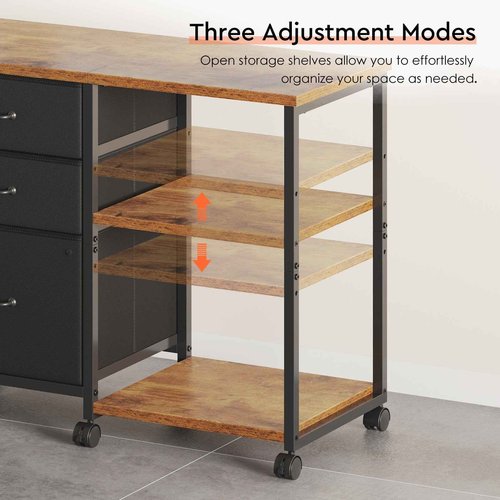 Maihail 3 Drawer File Cabinet with Wheels Rolling Printer Stand with Open Storage Shelf Fabric Lateral Filing Cabinet for Home Office,Rustic Brown