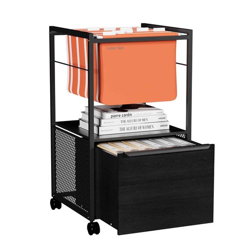 VECELO Mobile Filing Cabinet with Hanging Folders, Vertical File Cart, Spacious Storage Drawer Design, Ideal for Home Office Organization, Letter Size Compatibility, Black