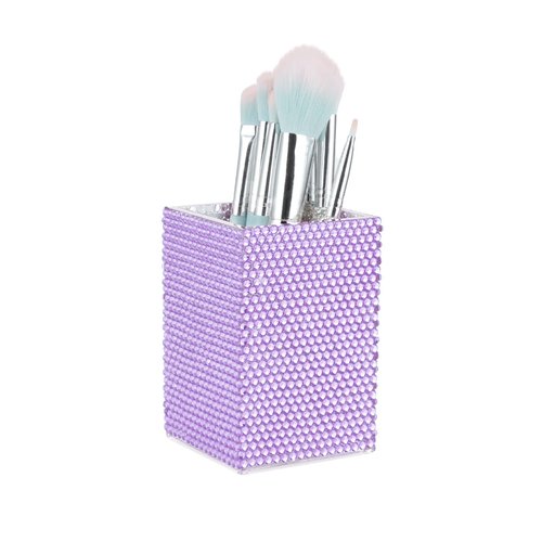 KEYPOWER Acrylic Pencil Pen Holder Cup Decorated with Bling Rhinestone Makeup Brush Holder Modern Desktop Stationery Accessories (Purple)