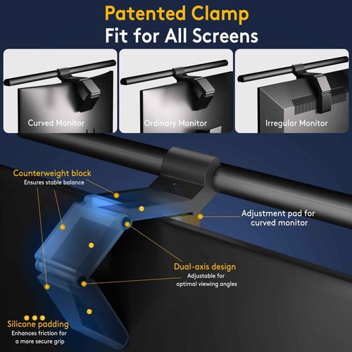 Quntis 20.5'' Computer Monitor Light - Radar Motion Sensor, Eye-Care Professional Desk Lamp Bar, Stepless Dimming Remote Control, Auto-Dimming & Timer, Space Saving Fit for Curved & All Screens