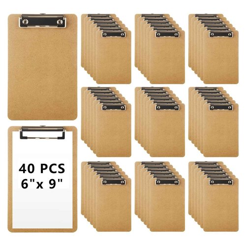 WOPPLXY 40 Pcs Mini Clipboards, 6" x 9" Small Clipboards Bulk, Wood Hardboard with Low Profile Clip, A5 Memo Size Clip Boards, Mini Wooden Clipboard for Home, Office, School Classroom Supplies, Brown
