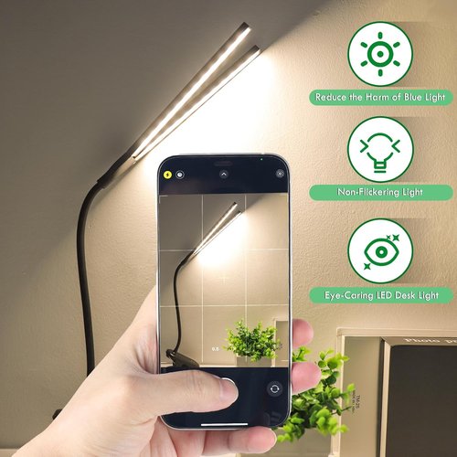 Deaunbr LED Reading Light - Clip-On Desk Lamp with 48 LEDs, USB Rechargeable, Adjustable Brightness - Black