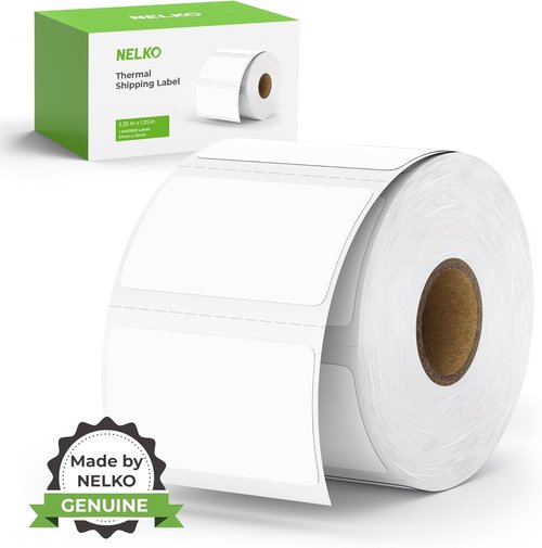 Nelko Direct Thermal Barcode Labels - Self-Adhesive 2.25" x 1.25" | 1000 White Labels for PL70E Printers