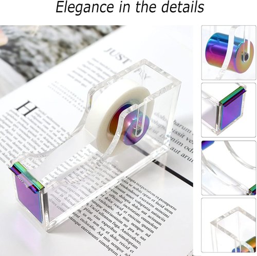 Gawsey Desk Organizers and Accessories 7Pcs Set with 360-Degree Rotating Pen Holder, Acrylic Stapler, Tape Holder, Staple Remover, Binder/Paper Clips Kit, Scissor and 1 Box of Staples (Colorful)