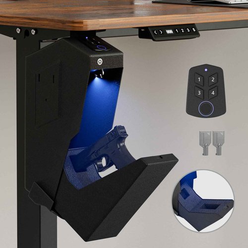 Biometric Gun Safe for Handgun - Quick Access Fingerprint & PIN Code Pistol Safe (Quick-open/close 4-button)