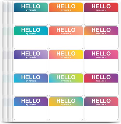 Skiennix 375 Pcs Name Tags - Colorful Rainbow Stickers for School, Office, and Home Use