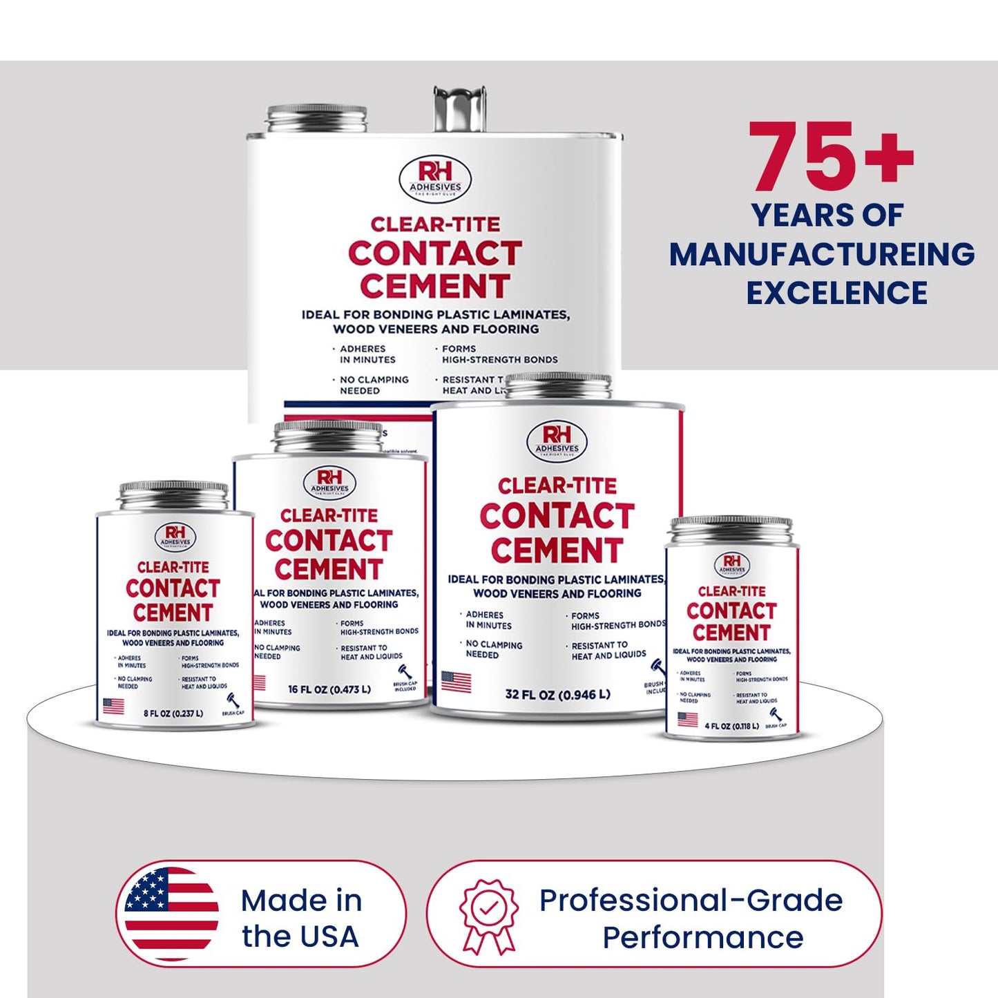 Clear-Tite Contact Cement, 4 oz. can - Laminate Flooring, Countertops, Tabletops, Crepe Rubber, Ceramics, Wood Veneers, Waterproof, Long Lasting - RH Adhesives