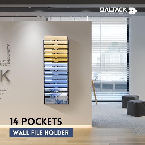 DALTACK Wall File Organizer, 14 Tier Hanging File Organizer, Mail Organizer Wall Mounted for Papers Folders Clipboard Magazine, Office Cubicle Organization & Storage, Assembly Needed, Mesh Black